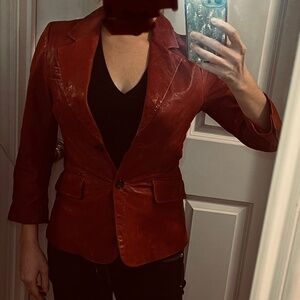 Red Leather Elizabeth and James Distressed Blazer Jacket Sz 4